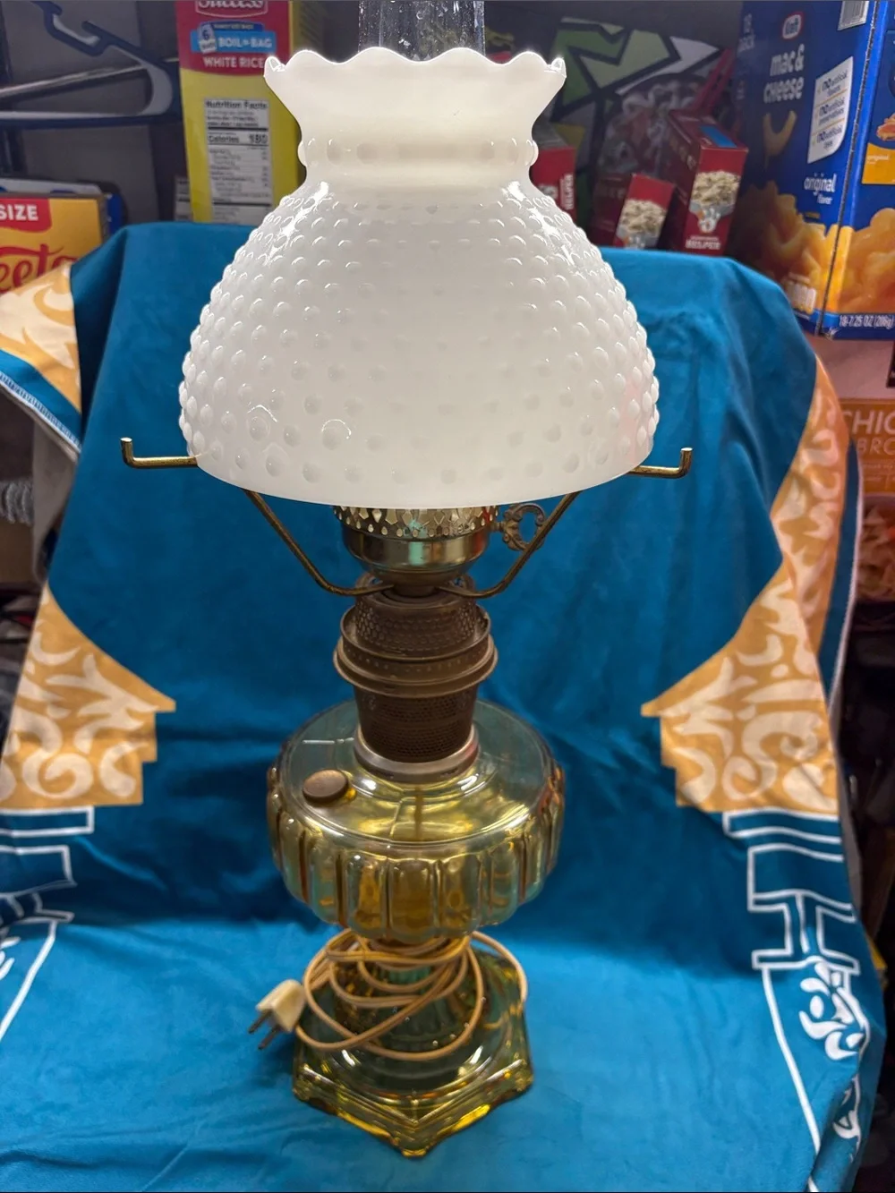 Antique-Style Glass Table Lamp with White Hobnail Shade